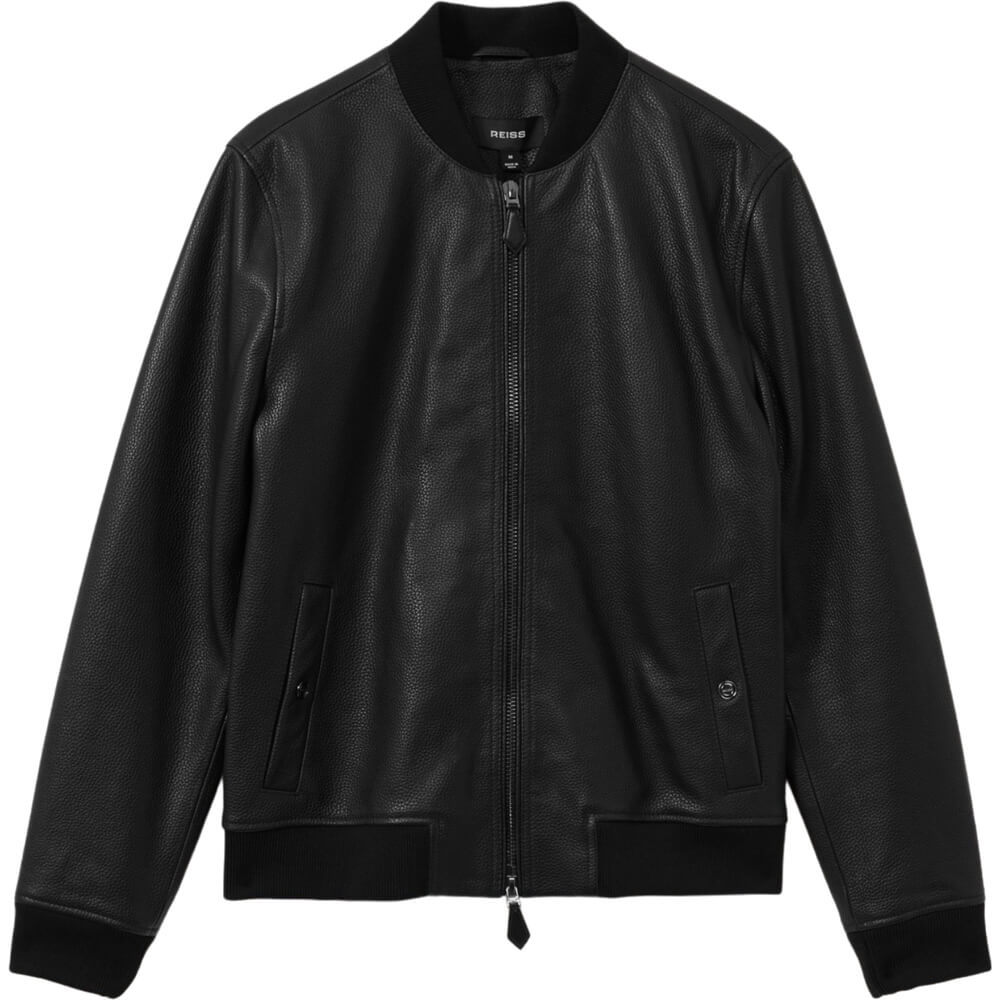 REISS CAST Grained Leather Bomber Jacket